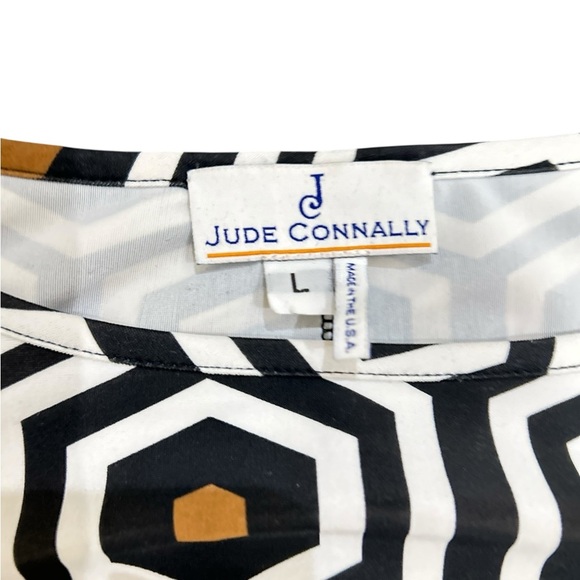 Jude Connally Black, brown & White geometric balloon long Sleeve Dress large - Picture 9 of 10